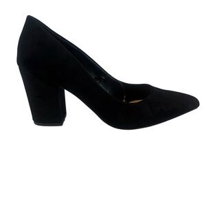 Massini Black Faux Suede Pointed Toe Block Heel Pumps - Size 10